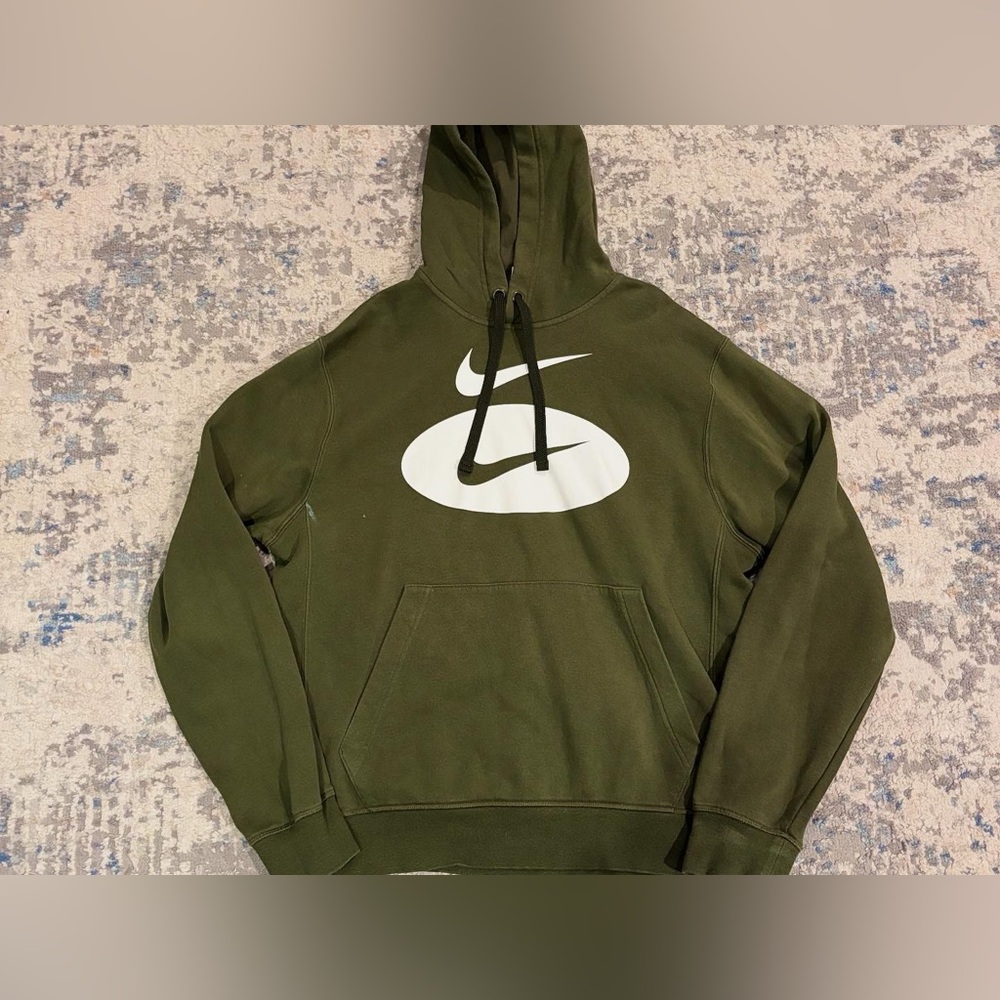 Nike Olive green double swoosh box fit hoodie.